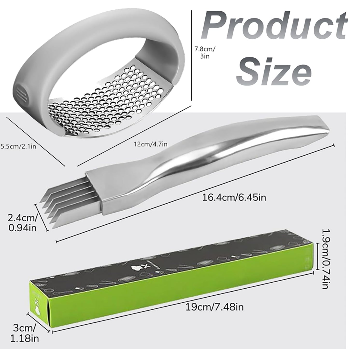 Garlic Mincer Tool, Stainless Steel Garlic Presser, Garlic Crusher with Onion Holder for Slicing, Garlic Chopper Mincer Crusher Grinder Masher with Shred Silk The Knife (Black, with Long Onion Fork)