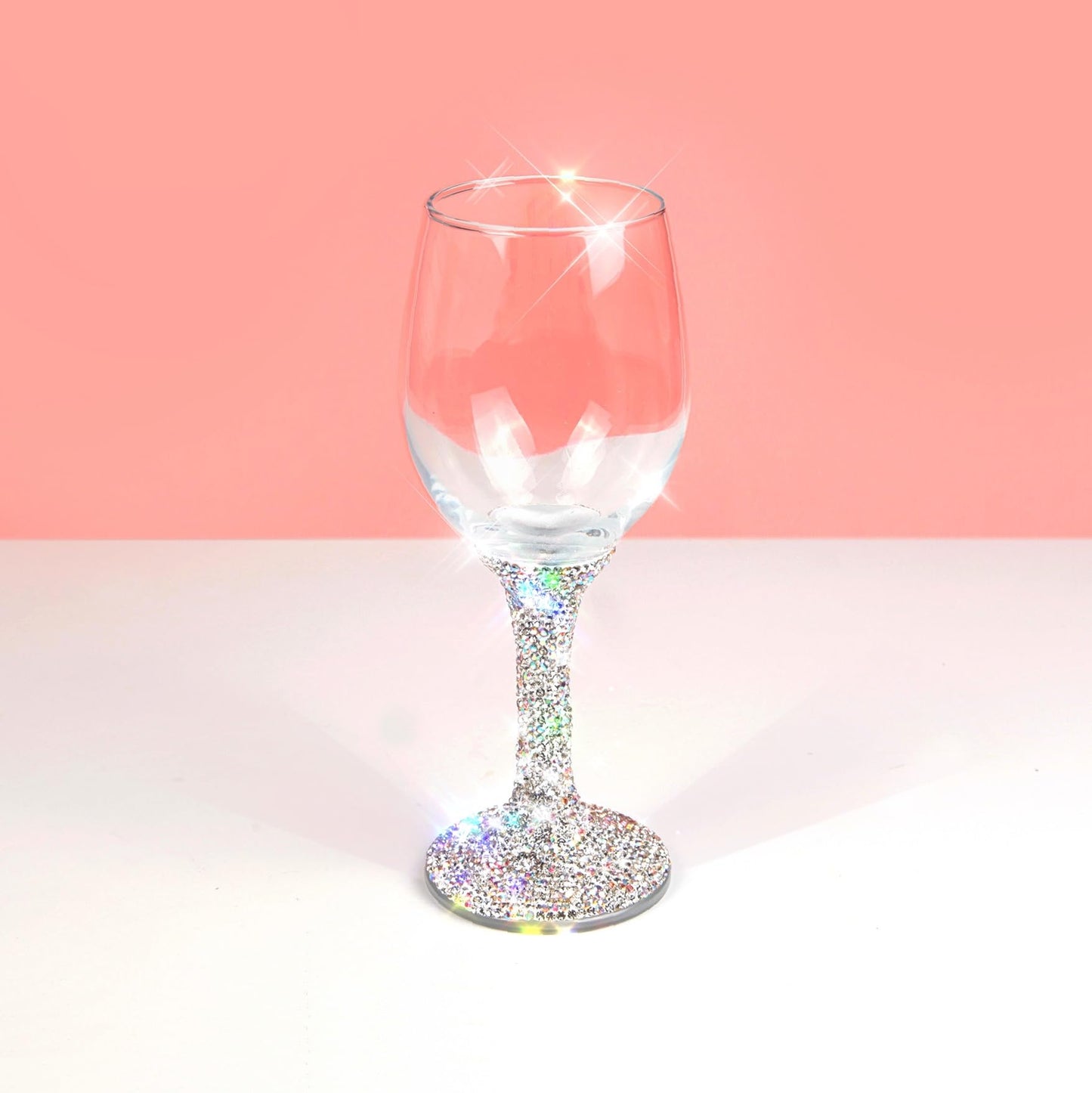 TISHAA Bling Wine Glass All Purpose, Bedazzled Rhinestone Diamond Wine Glasses, Dazzling Glam Decor Red and White Wine Glasses for Wedding Christmas Thanksgiving, (White)