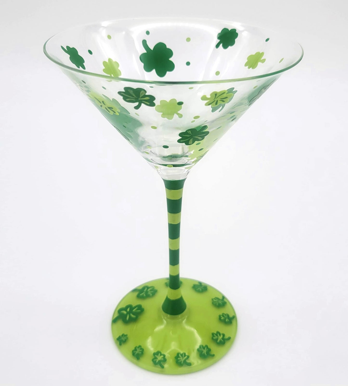 St. Patrick's Day Theme Hand Painted Martini Glass - Shamrock, Cocktail, Clovers, Green