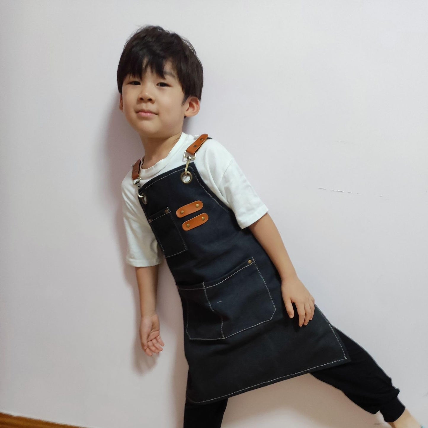 Kids Apron with 3 Pockets for Cooking, Baking, Painting, Crafting, Art or Gardening (Black)