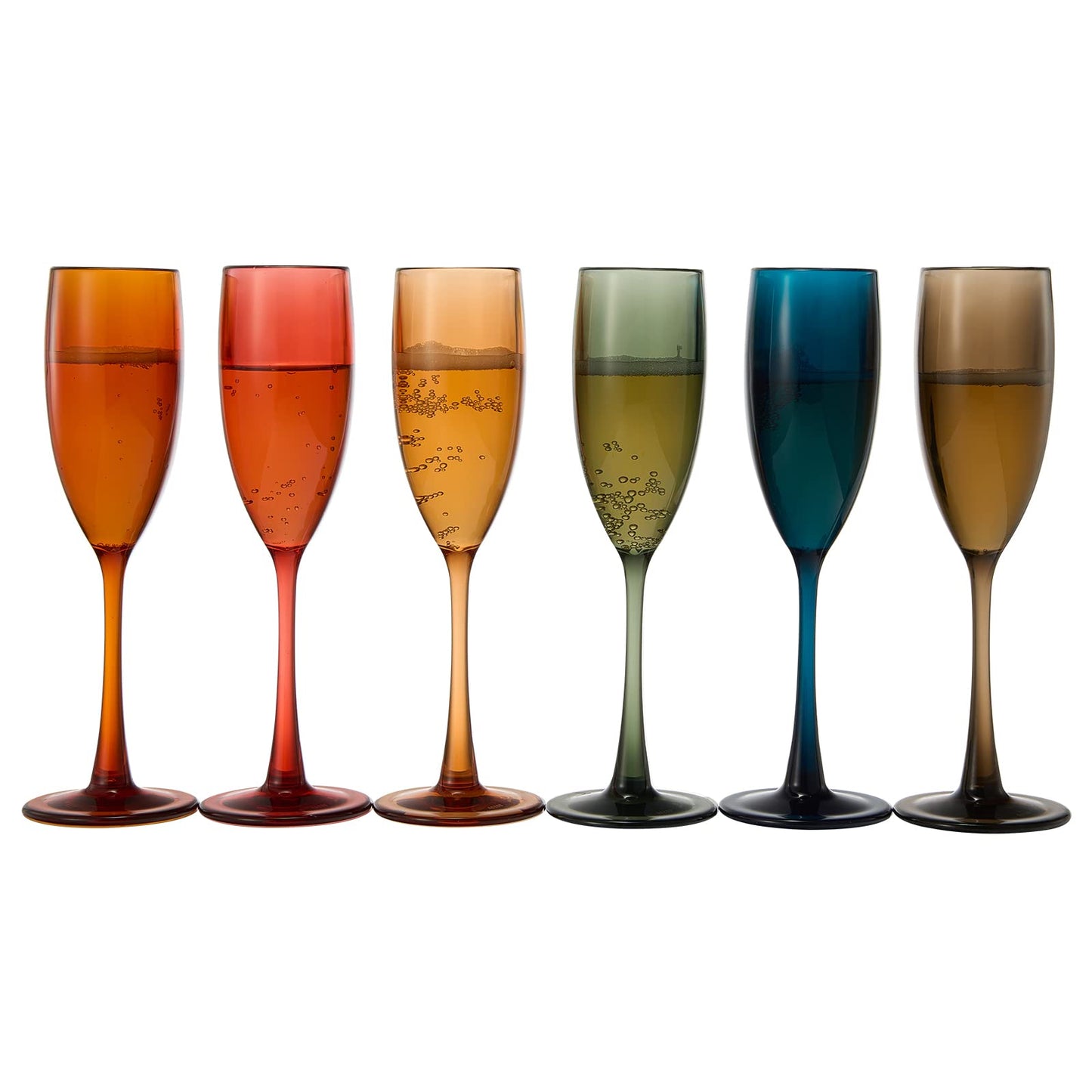 European Style Plastic Acrylic, Champagne Flutes Glasses | Set of 6 | Colored Reusable Toasting Cups 100% Tritan Drinkware, 5 oz Dishwasher Safe BPA-free plastic, Perfect Poolside & Outdoors,