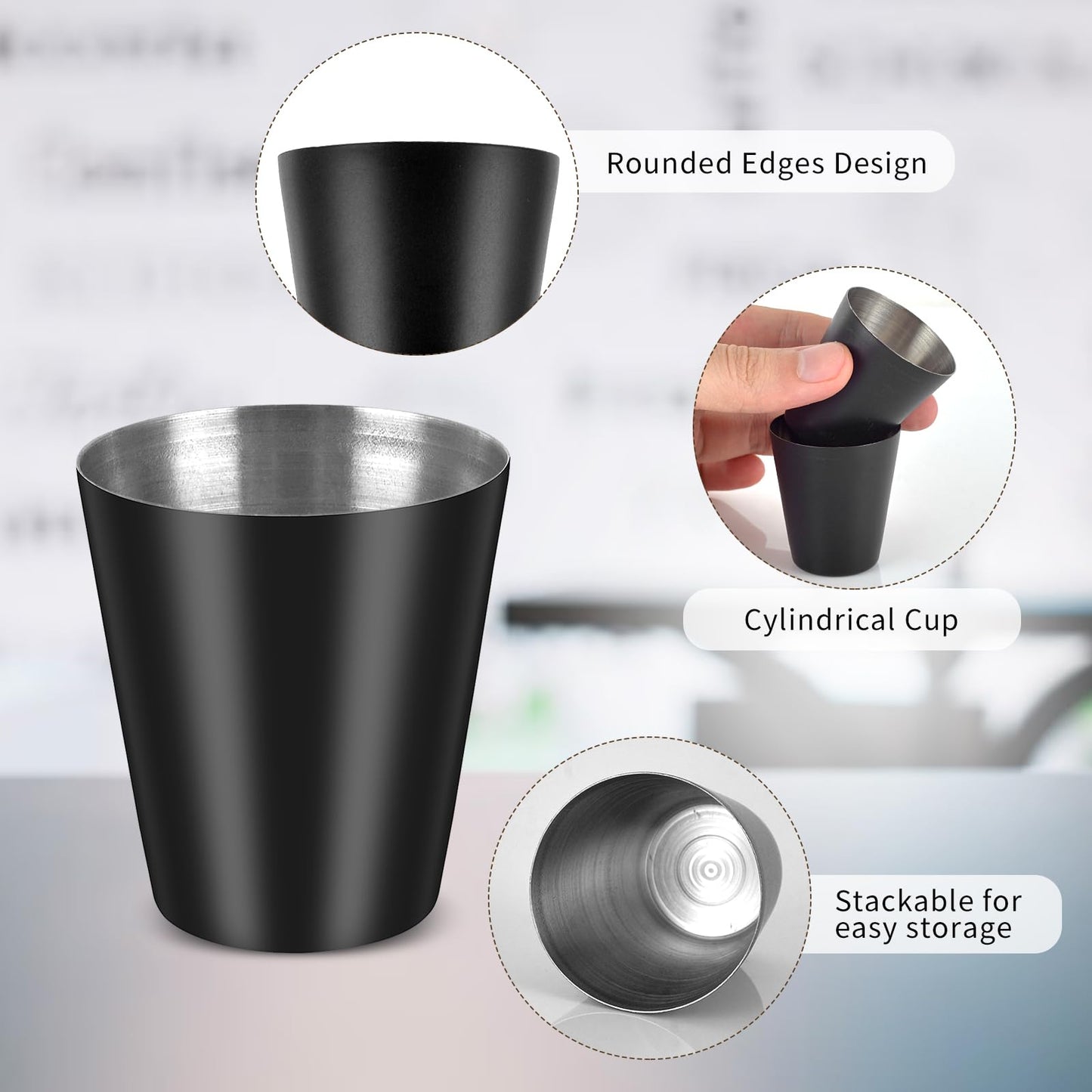 12 Pack Black Stainless Steel Shot Glasses 1 oz Metal Shot Glasses 1oz Pool Shot Glasses Set of 12 Small Shot Glasses for Bar Party Cocktail Restaurant Barware Gift (ONLY 1 oz 1.5 Inch very small)