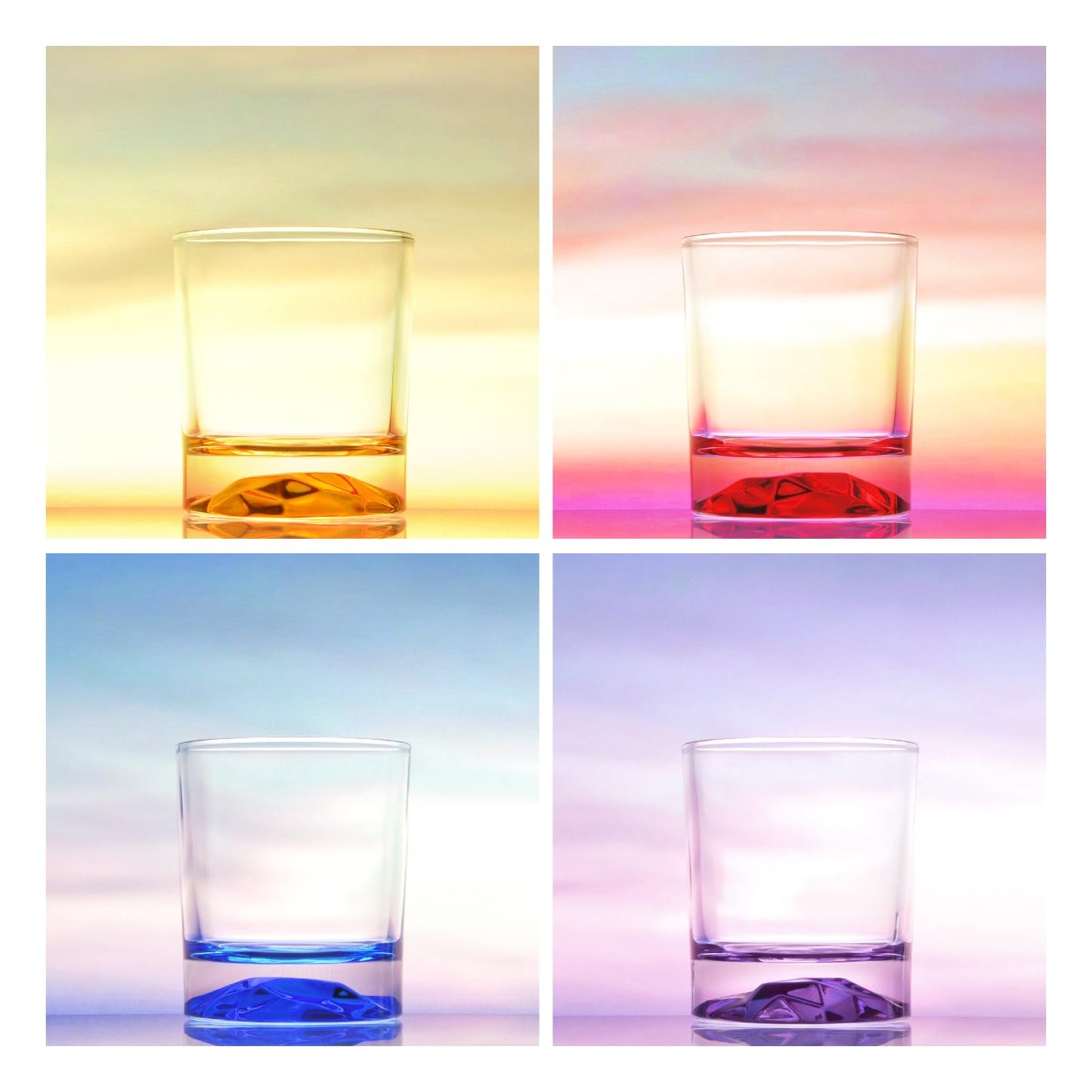 inmute Mesa Drinking Glasses, Double Old Fashioned Glasses for Home Bar, 8.5 oz Colored Mountain Base Glassware Set of 4, Rocks Glasses and Whiskey Glasses set for Bourbon, Scotch