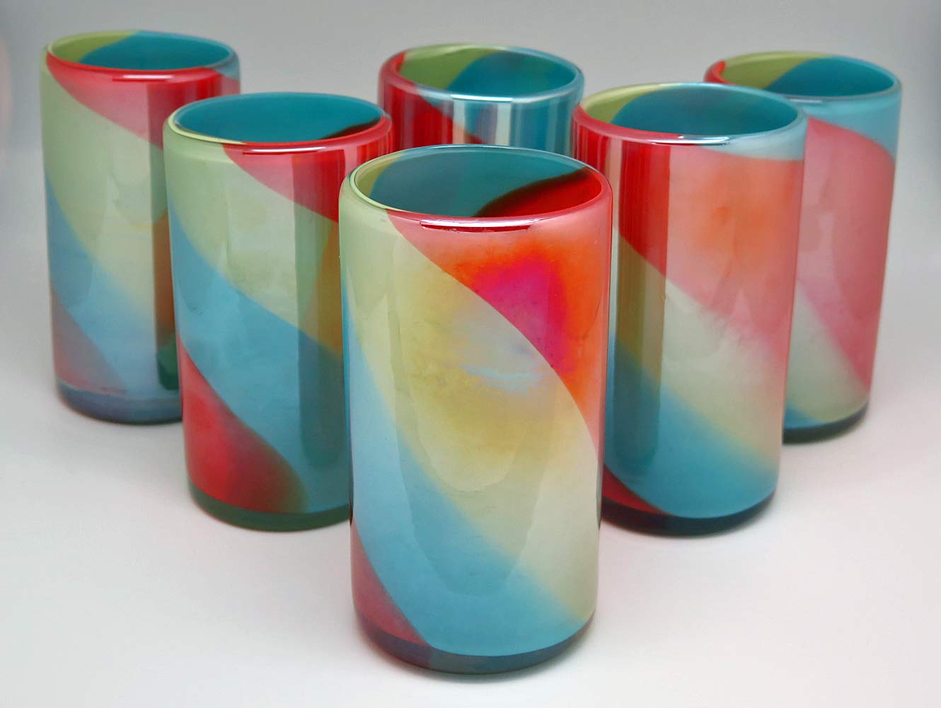 Hand-Blown Tropical Tricolor Mexican Glasses, 18 Oz. (Set of 6)
