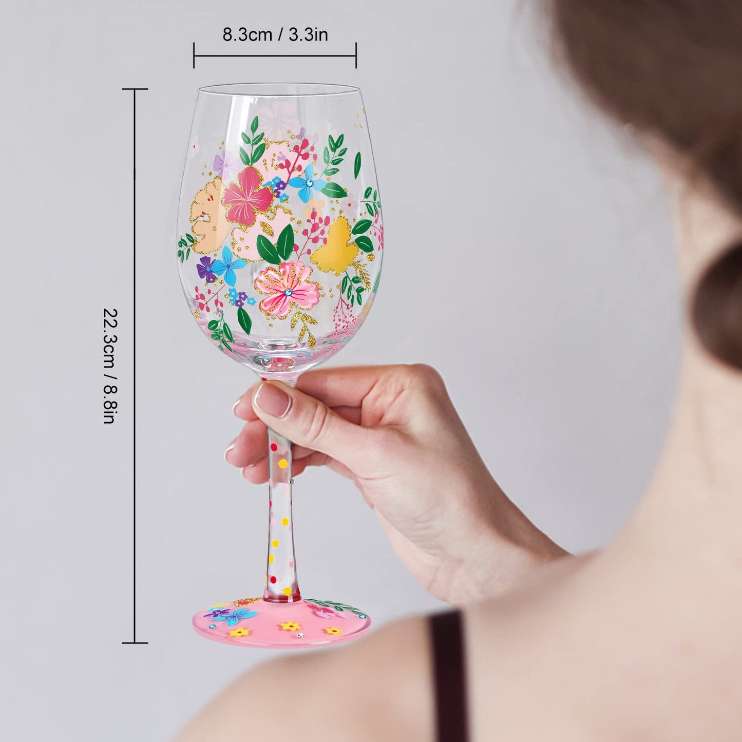 NymphFable Hand Painted Wildflowers Wine Glasses Birthday Wine Glass Birthday Gift for Women with Personalised Gift Box, 15oz