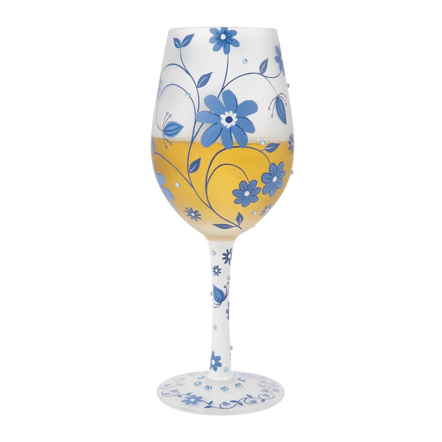 Enesco Lolita Designs Blue Chinoiserie Charm Floral Hand-Painted Artisan Wine Glass, 15 Oz.