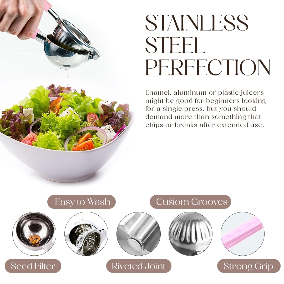 Bellemain Citrus Juicer | Metal Lemon Squeezer | Lime and Lemon Juicer Stainless Steel with Silicone Handles | Manual Juicer, Citrus Squeezer, Hand Held Juicer | Bar Juicer for Bartender (Pink)