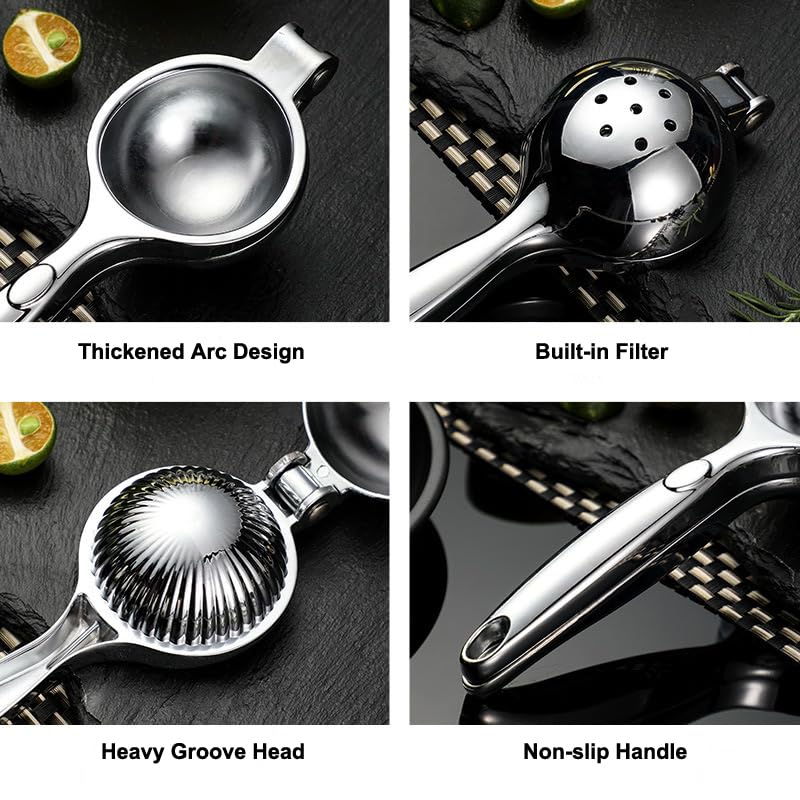 Agirlvct Lemon Squeezer, Heavy Duty Zinc Manual Lemon Juicer, Threaded Groove Fresh Small Oranges Limes Juicer Hand Press Manual Press for Home Restaurant Kitchen Accessories Utensils(Sliver)