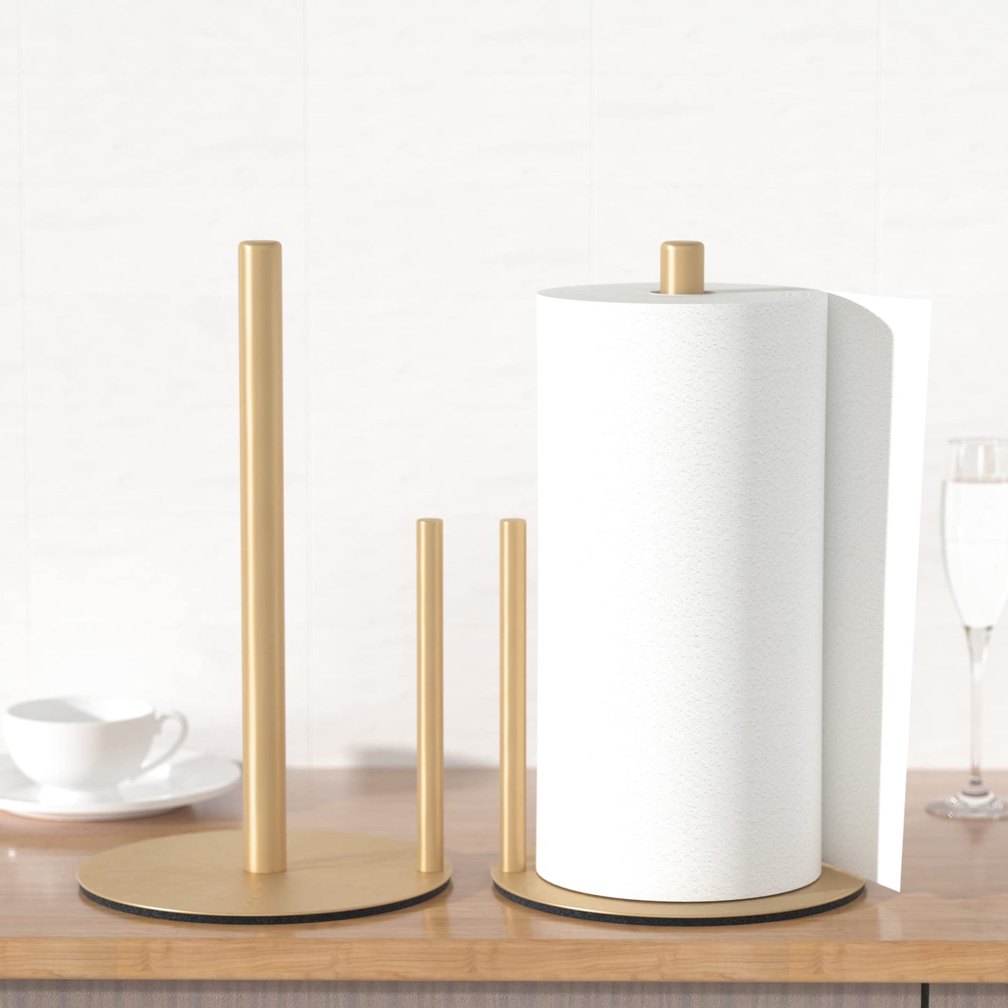 Paper Towel Holder Gold Kitchen Roll Holder, Premium Stainless Steel Paper Towel Holder for Kitchen Roll Organize, Countertop Roll Dispenser with Weighted Base
