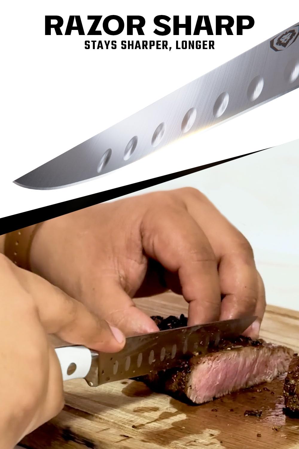 Dalstrong Steak Knife Set with Folding Block - 8-Piece - Gladiator Series - 5" Straight Edge Blade - Forged High-Carbon German Steel - w/Modular Storage Block - Glacial White ABS Handle - NSF Certified