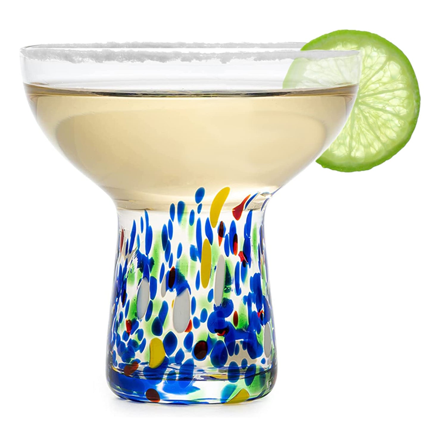 Margarita Glasses – Set of 4 - Luxury Hand Blown Confetti Margaritas, Cocktails, Water, Wine, Dessert, Martini & Champagne Cinco de Mayo, Hand Blown - Mexican Confetti Design Glass, Party, Home & Bar
