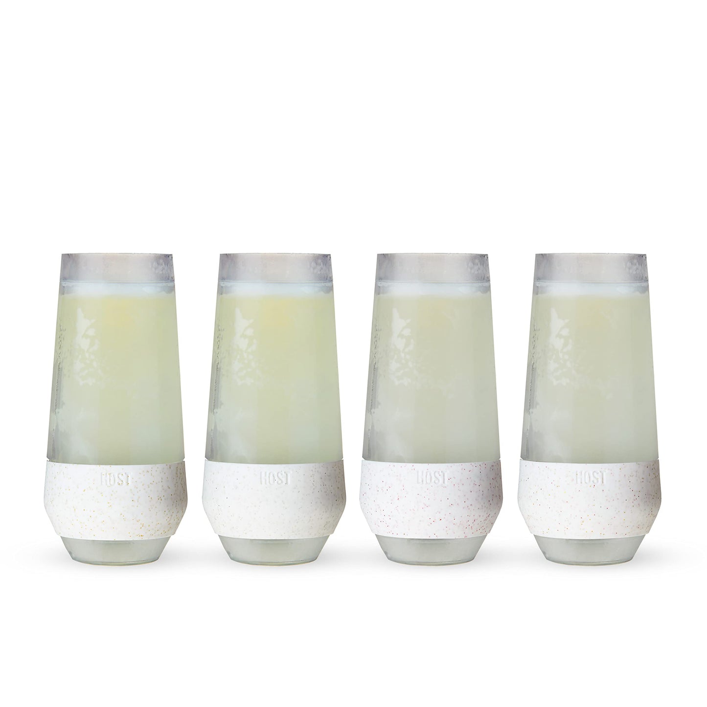 Host Champagne Freeze, Double-Walled Stemless Wine Glasses Freezer Cups with Active Cooling Gel and Insulated Silicone Grip, 9oz, Set of 4, Glitter