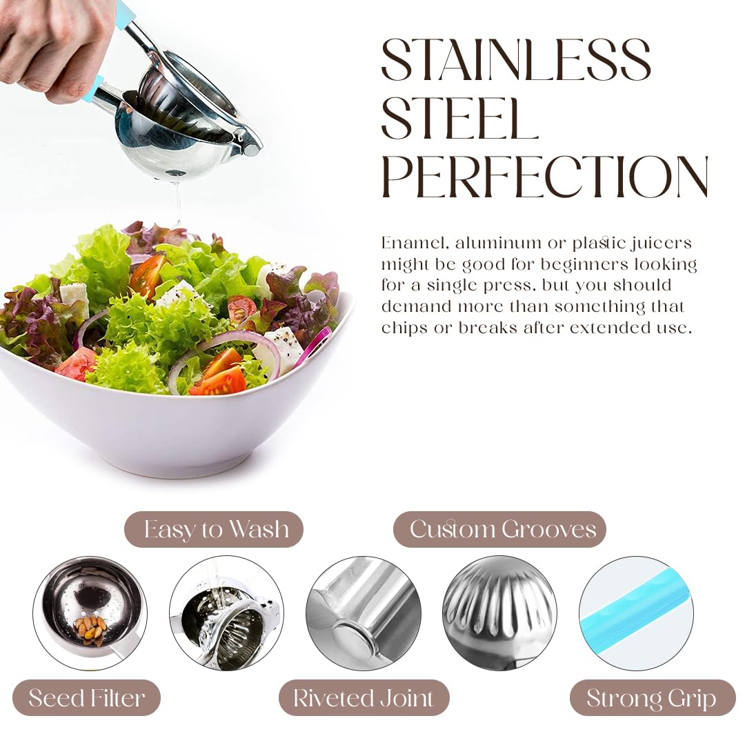 Bellemain Citrus Juicer | Metal Lemon Squeezer | Lime and Lemon Juicer Stainless Steel with Silicone Handles | Manual Juicer, Citrus Squeezer, Hand Held Juicer | Bar Juicer for Bartender (Light Blue)
