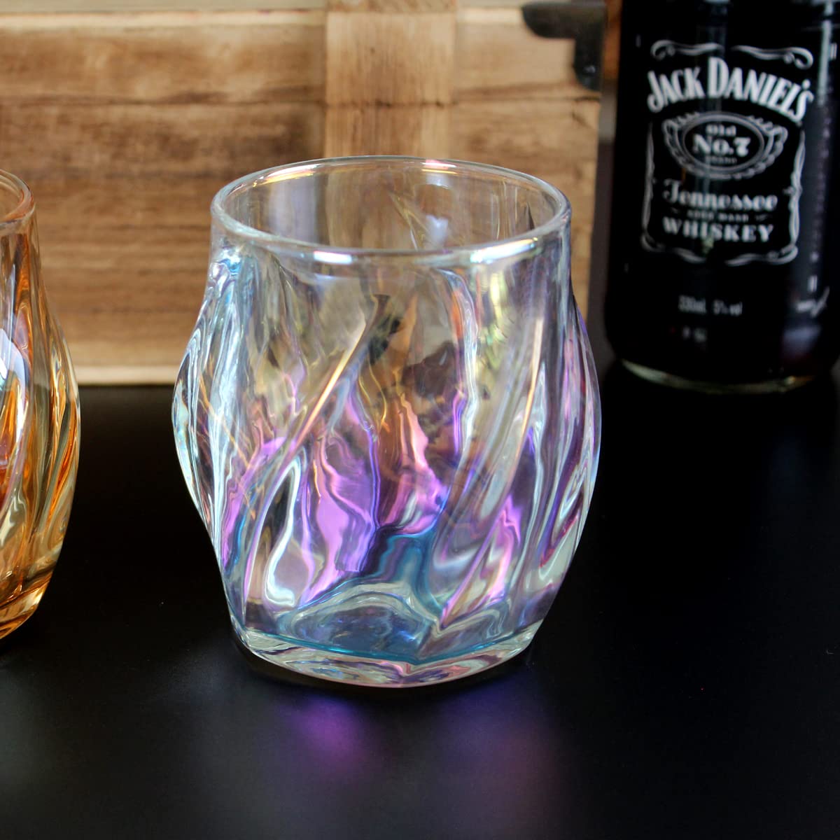 ANBFF Whiskey Glasses Set of 2, Colorful Rock Glass, 8.5 OZ Drinking Glasses, Creative Twisted Crystal Old Fashioned Tumbler for Bourbon, Scotch, Cocktail, Tequila, Wine, Rum
