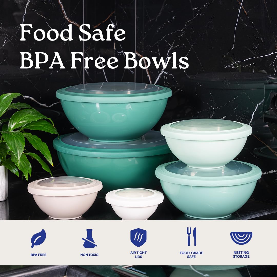 WHYSKO Mixing Bowl Set, 12 Piece Colorful Plastic Mixing Bowls with Lids Set for Food Prep Storage and Serving, Dishwasher Safe Microwave Safe for Kitchen Baking Cooking