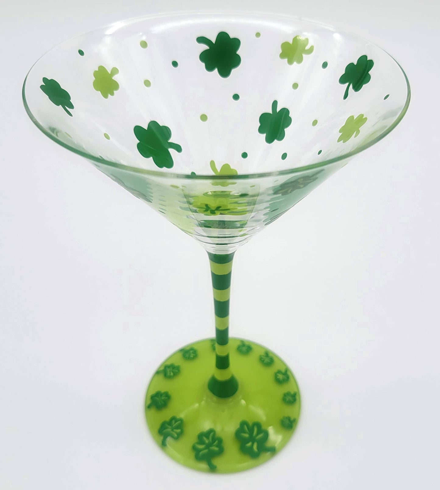 St. Patrick's Day Theme Hand Painted Martini Glass - Shamrock, Cocktail, Clovers, Green