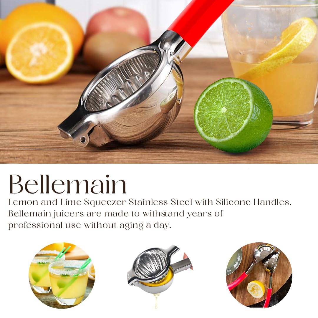 Bellemain Citrus Juicer | Metal Lemon Squeezer | Lime and Lemon Juicer Stainless Steel with Silicone Handles | Manual Juicer, Citrus Squeezer, Hand Held Juicer | Bar Juicer for Bartender (Cranberry)