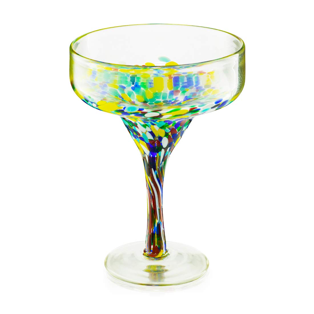 Margarita Glasses – Set of 4 - Luxury Hand Blown Confetti Margaritas, Cocktails, Water, Wine, Dessert, Martini & Champagne Cinco de Mayo, Hand Blown - Mexican Confetti Design Glass, Party, Home & Bar