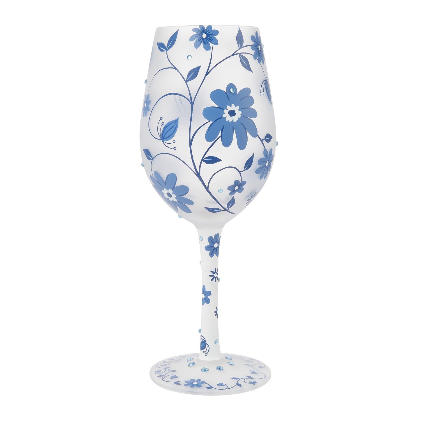 Enesco Lolita Designs Blue Chinoiserie Charm Floral Hand-Painted Artisan Wine Glass, 15 Oz.