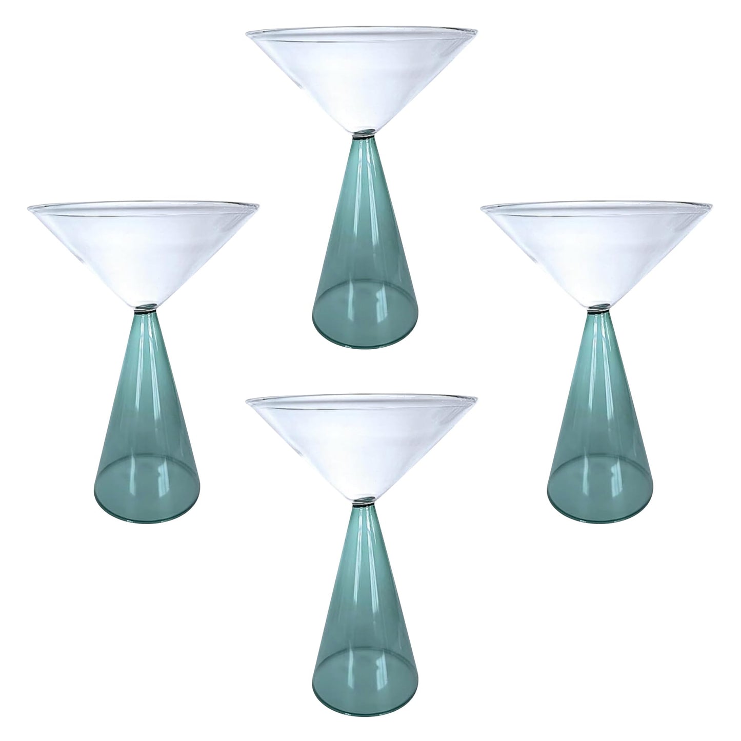 Gusto Buono 8.4oz Martini Glasses – Set of 4 Drinkware with Sea Green Stem Geometric Design | Heat-Resistant, Dishwasher & Microwave Safe | Perfect for Martinis, Cocktails, Home, Parties, & Gifts