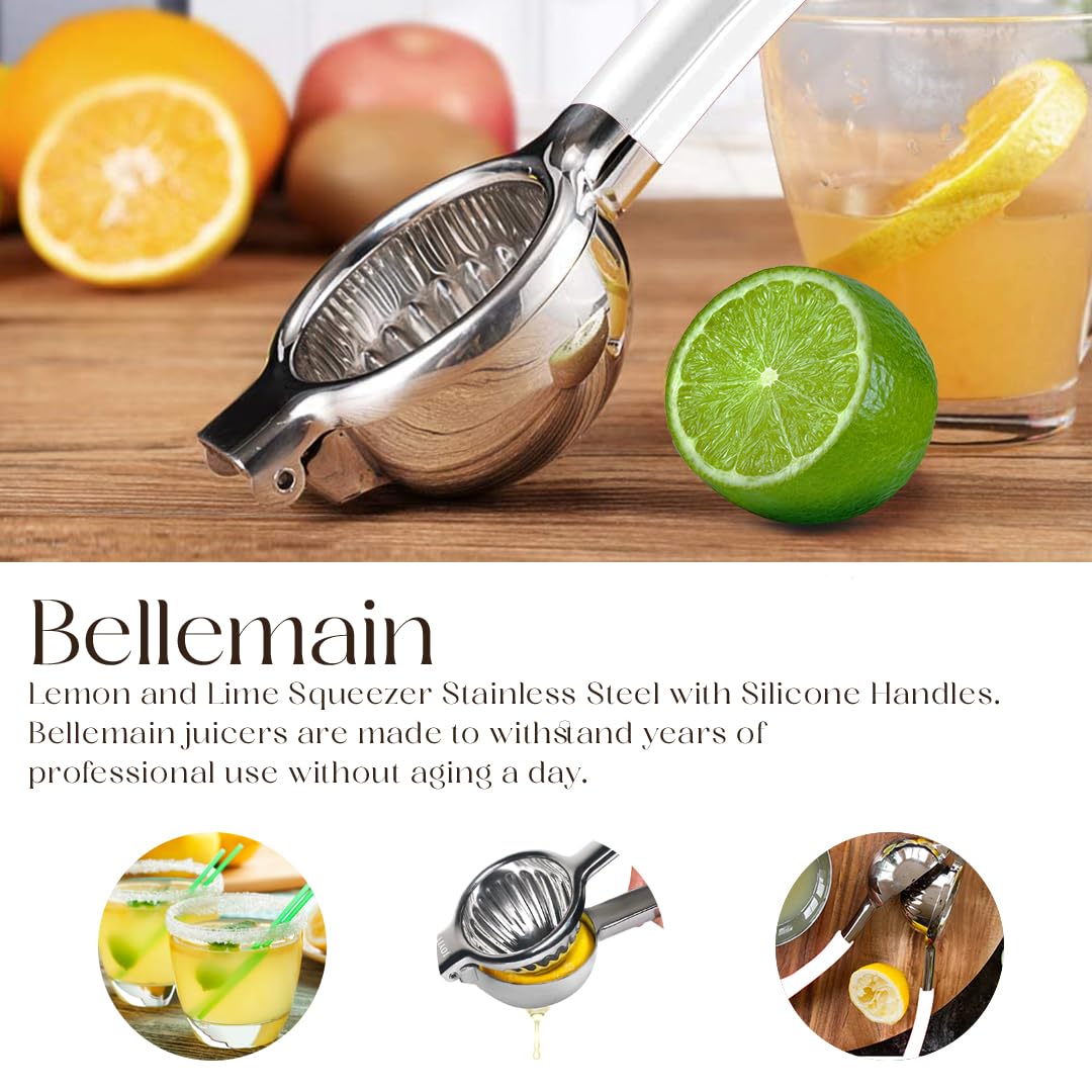Bellemain Citrus Juicer | Metal Lemon Squeezer | Lime and Lemon Juicer Stainless Steel with Silicone Handles | Manual Juicer, Citrus Squeezer, Hand Held Juicer | Bar Juicer for Bartender (White)