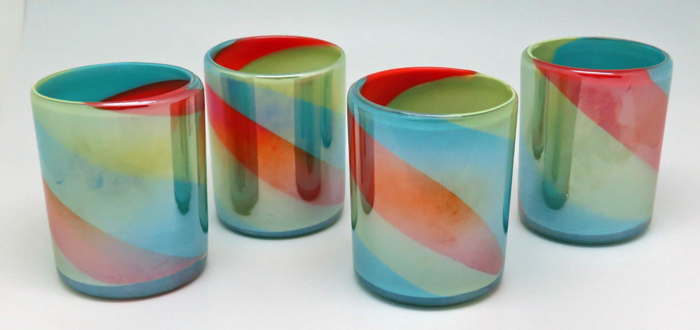 Hand-Blown Rainbow Hue Mexican Glasses, 12 Oz. (Set of 6)