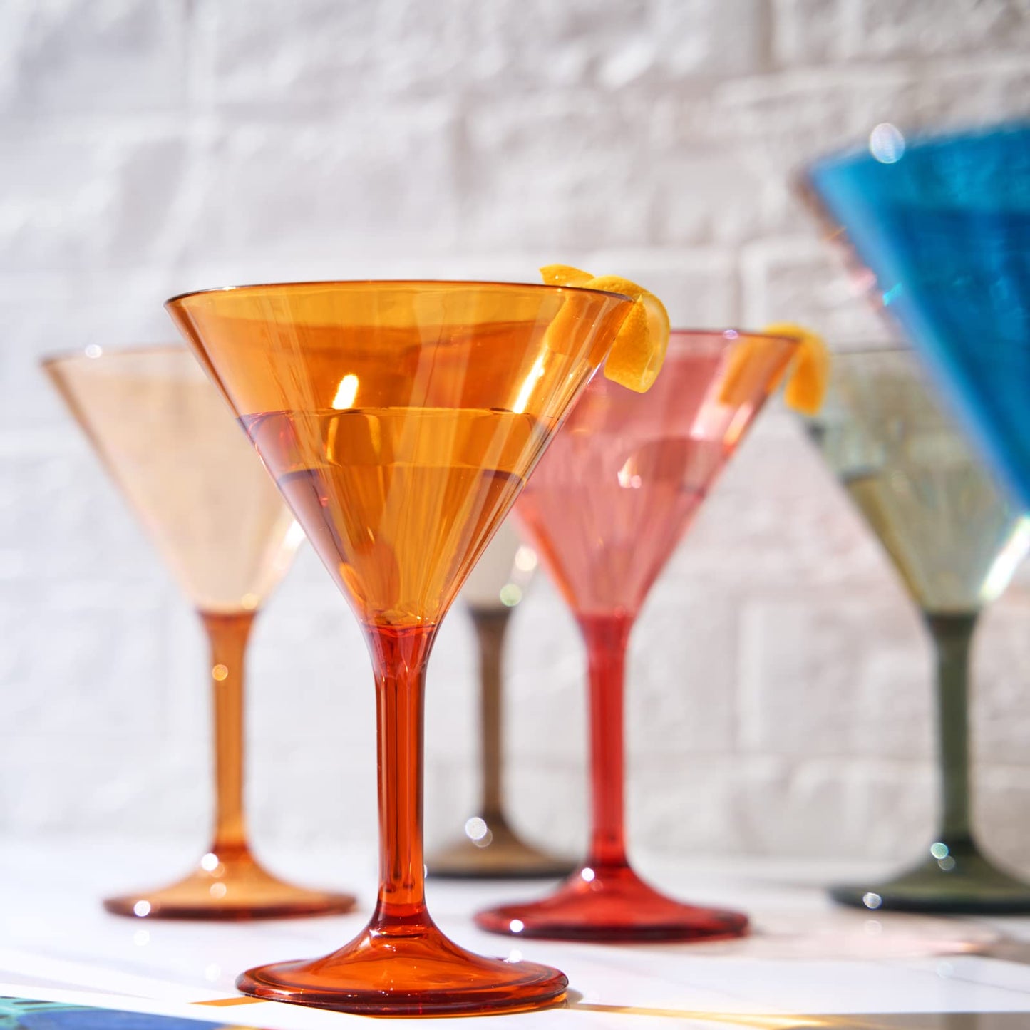 European Style Plastic Crystal Glasses, Unbreakable Martini, Cocktail | Set of 6 | Shatterproof Acrylic 100% Tritan Drinkware, Colored BPA-free, Reusable, Outdoor, Pool and Indoor, Dishwasher Safe 10 Oz.