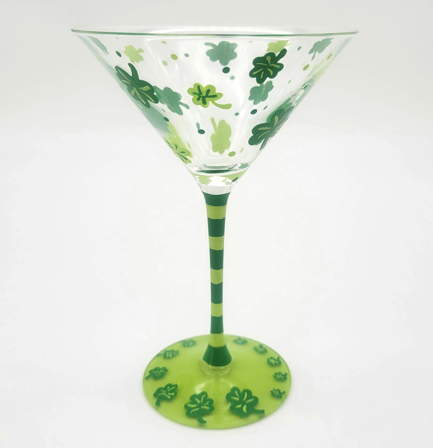 St. Patrick's Day Theme Hand Painted Martini Glass - Shamrock, Cocktail, Clovers, Green