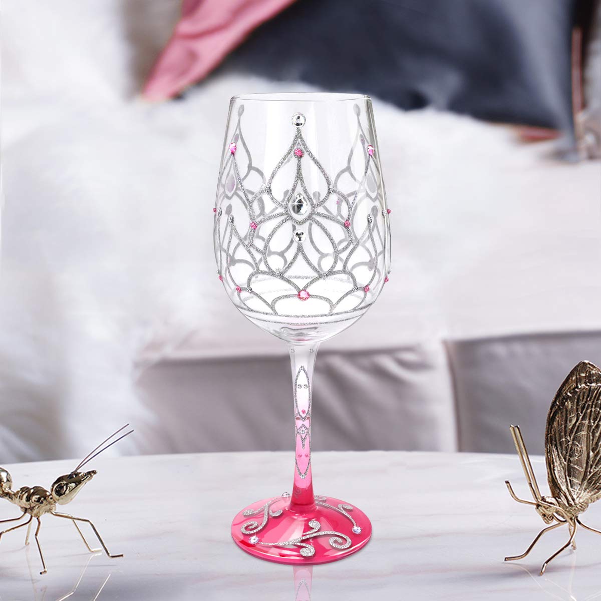 NymphFable Colorful Wine Glass Princess Crown Artisan Painted Glass 15 oz Novelty Gift for Birthdays,Weddings,Valentine's Day