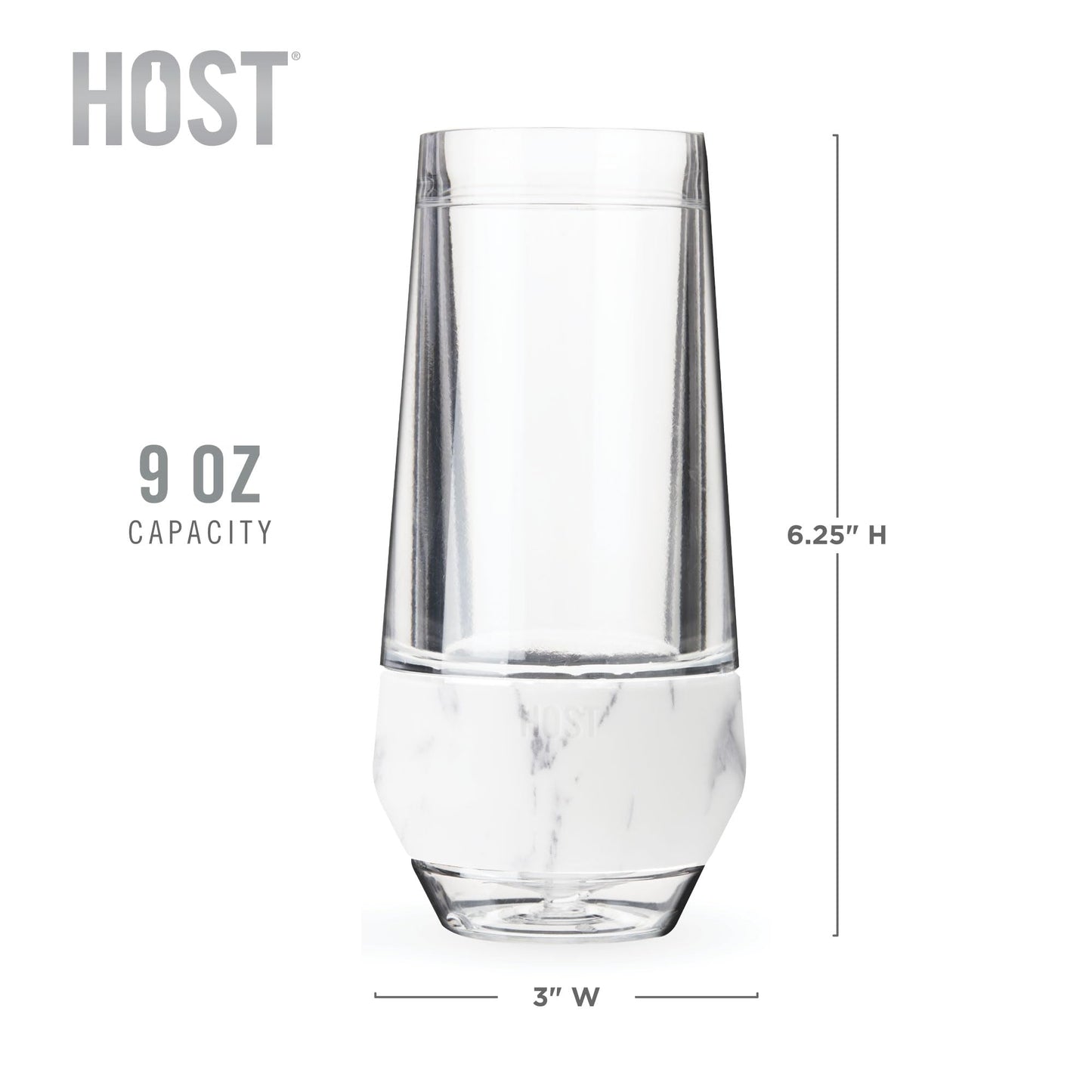 Host Champagne Freeze Stemless Chilling Wine Glasses, 9oz Set of 2, Freezer Cooling Cups, Insulated Flute Gifts for Women, For Mimosas, Prosecco and Bubbly, Marble