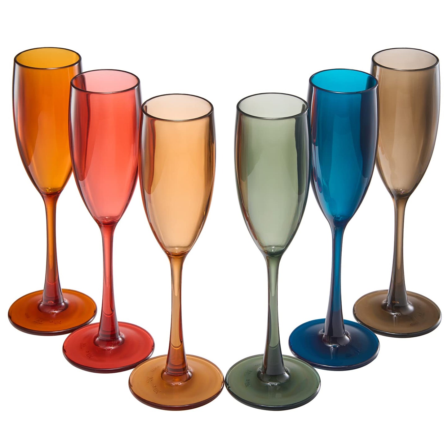 European Style Plastic Acrylic, Champagne Flutes Glasses | Set of 6 | Colored Reusable Toasting Cups 100% Tritan Drinkware, 5 oz Dishwasher Safe BPA-free plastic, Perfect Poolside & Outdoors,