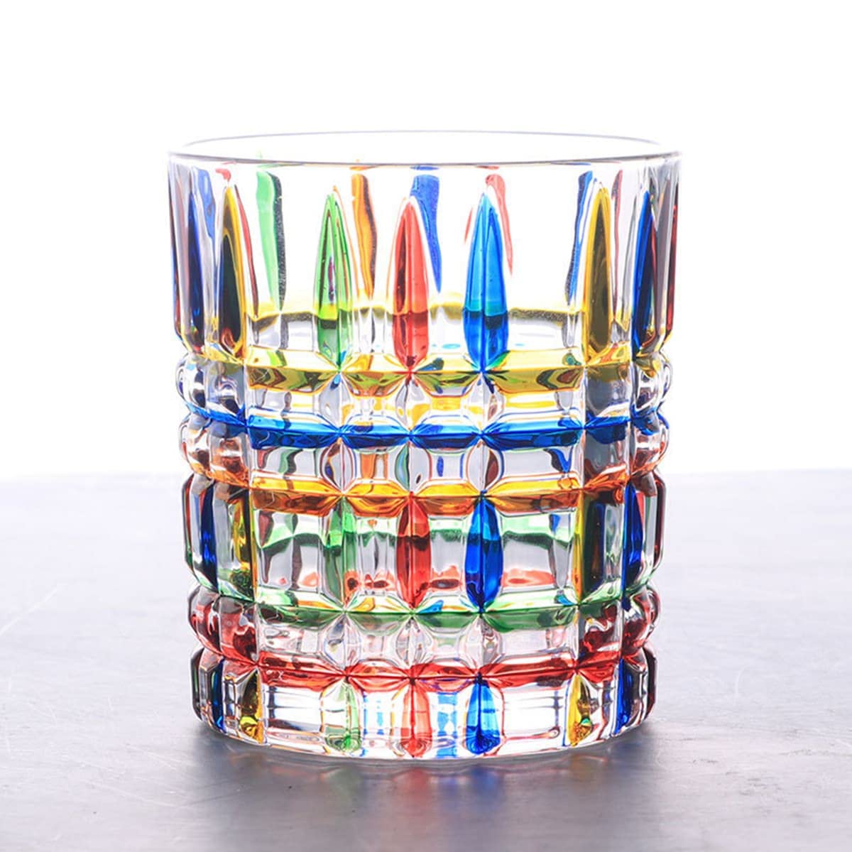 Aebor Colorful Drinking Glasses, Hand Painted Colored Water Glasses, Multicolor Water Glasse,Whiskey Wineglass Glasses,Tumbler Glasses (Stripes)