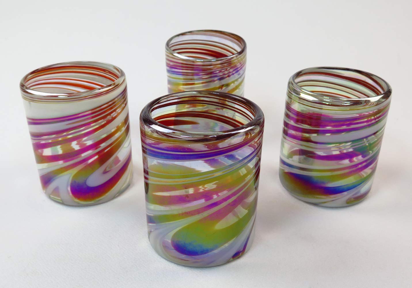 Hand Blown Glass Multicolor Swirl 12 Oz. (Set of 4)