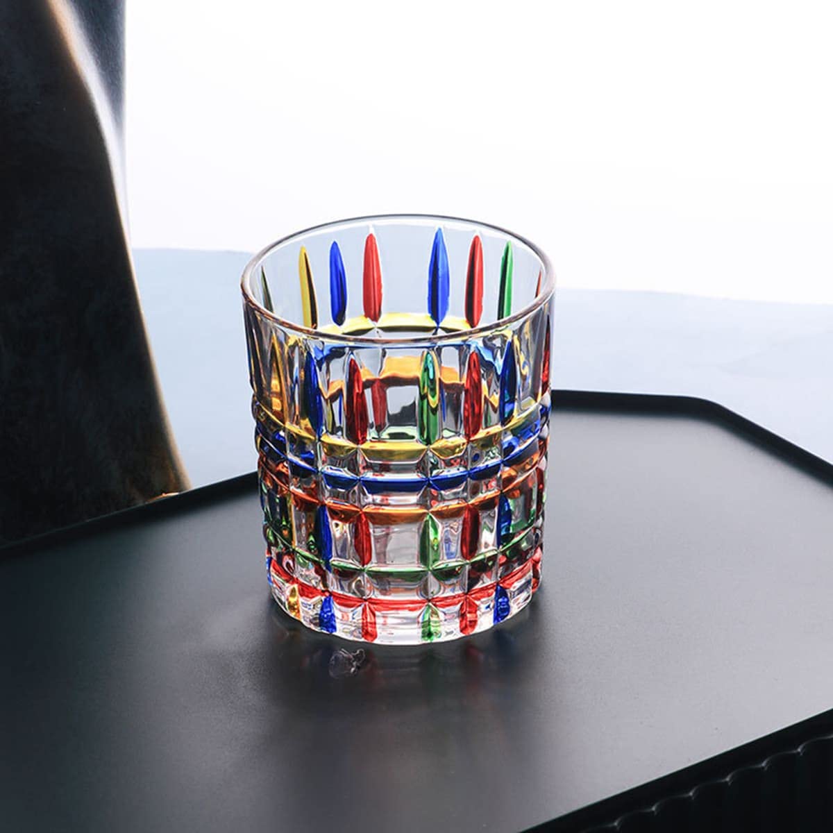 Aebor Colorful Drinking Glasses, Hand Painted Colored Water Glasses, Multicolor Water Glasse,Whiskey Wineglass Glasses,Tumbler Glasses (Stripes)