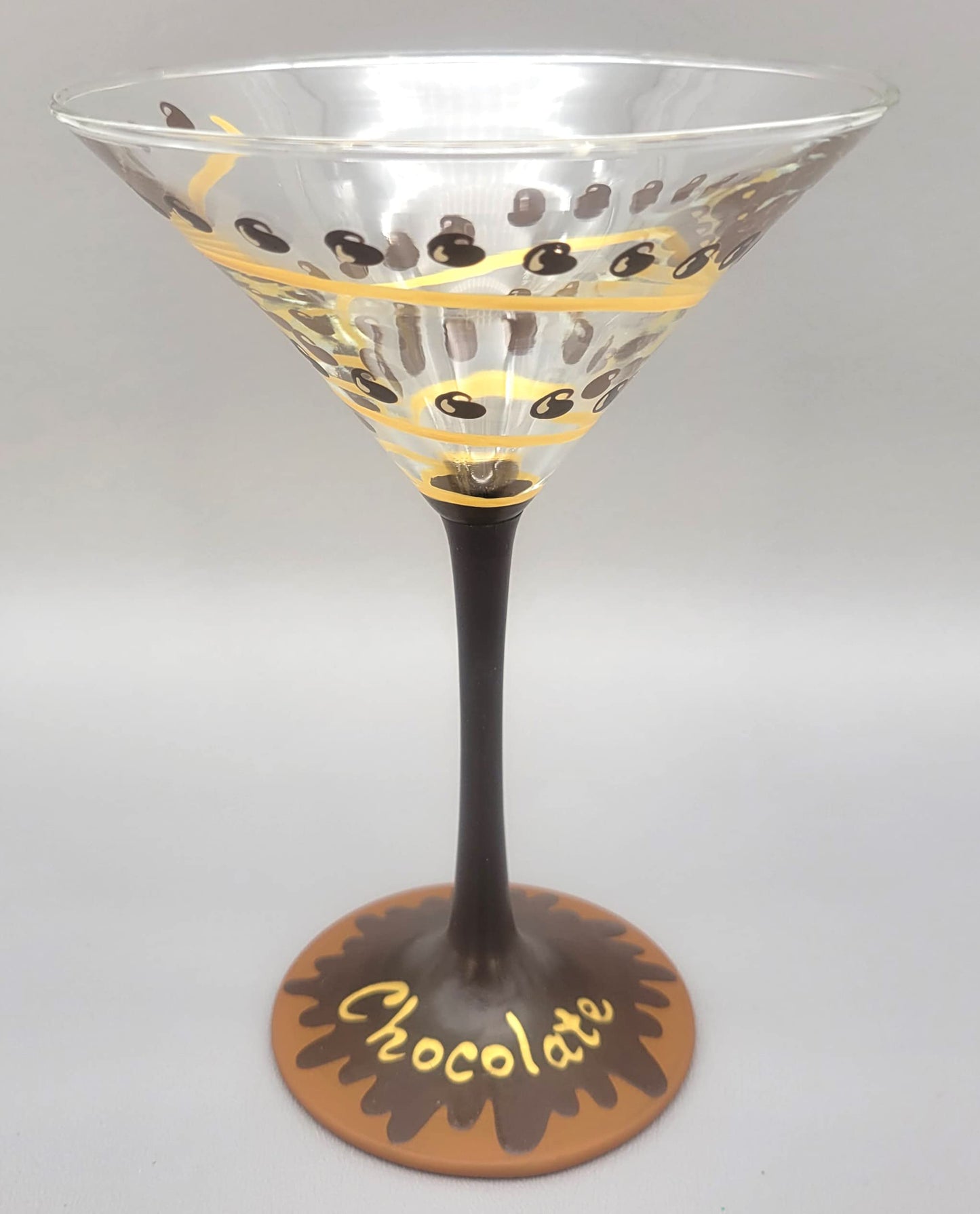 Chocolate Lover's Martini Glass - Hand Painted - Chocolate Chips, Fancy, Elegant - Cocktail Glass