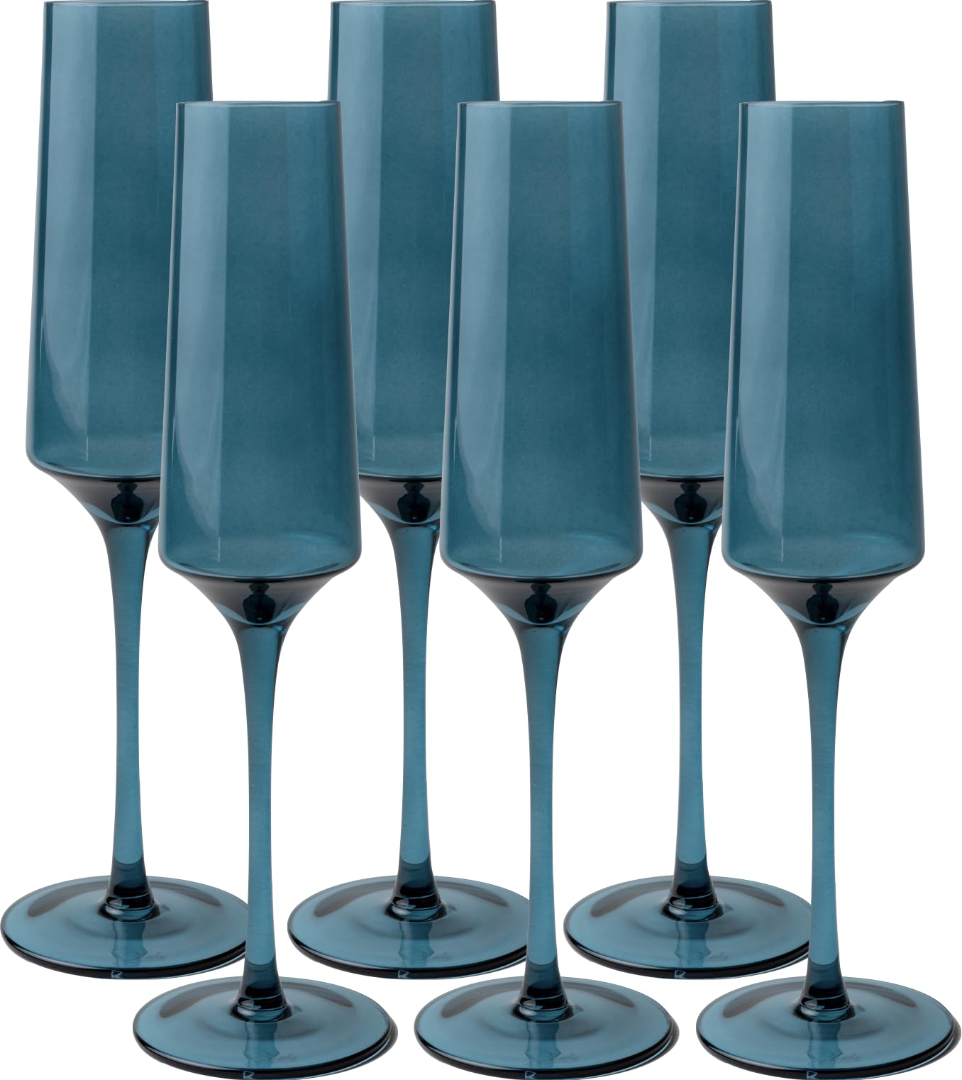 Saludi Colored Champagne Flutes - As Seen on 'Bachelor in Paradise' - 6.5oz (Set of 6) Stemmed Glass - Great for All Occasions and Gifts - Luxury, Durable, Hand-Blown (Midnight Blue)