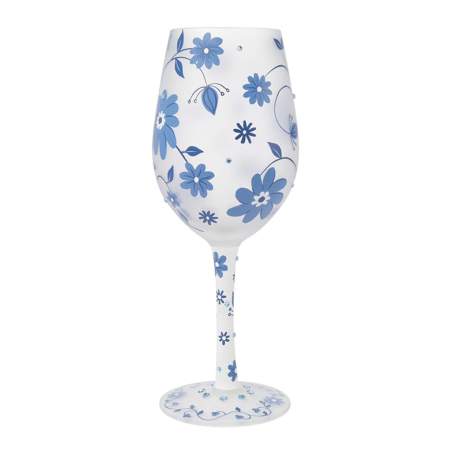 Enesco Lolita Designs Blue Chinoiserie Charm Floral Hand-Painted Artisan Wine Glass, 15 Oz.