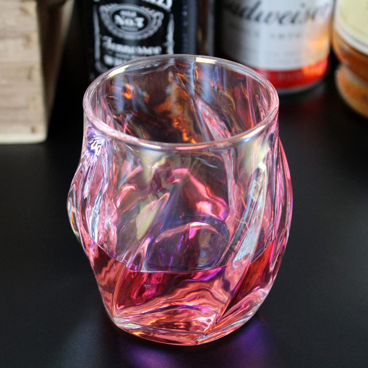 ANBFF Whiskey Glasses Set of 2, Colorful Rock Glass, 8.5 OZ Drinking Glasses, Creative Twisted Crystal Old Fashioned Tumbler for Bourbon, Scotch, Cocktail, Tequila, Wine, Rum