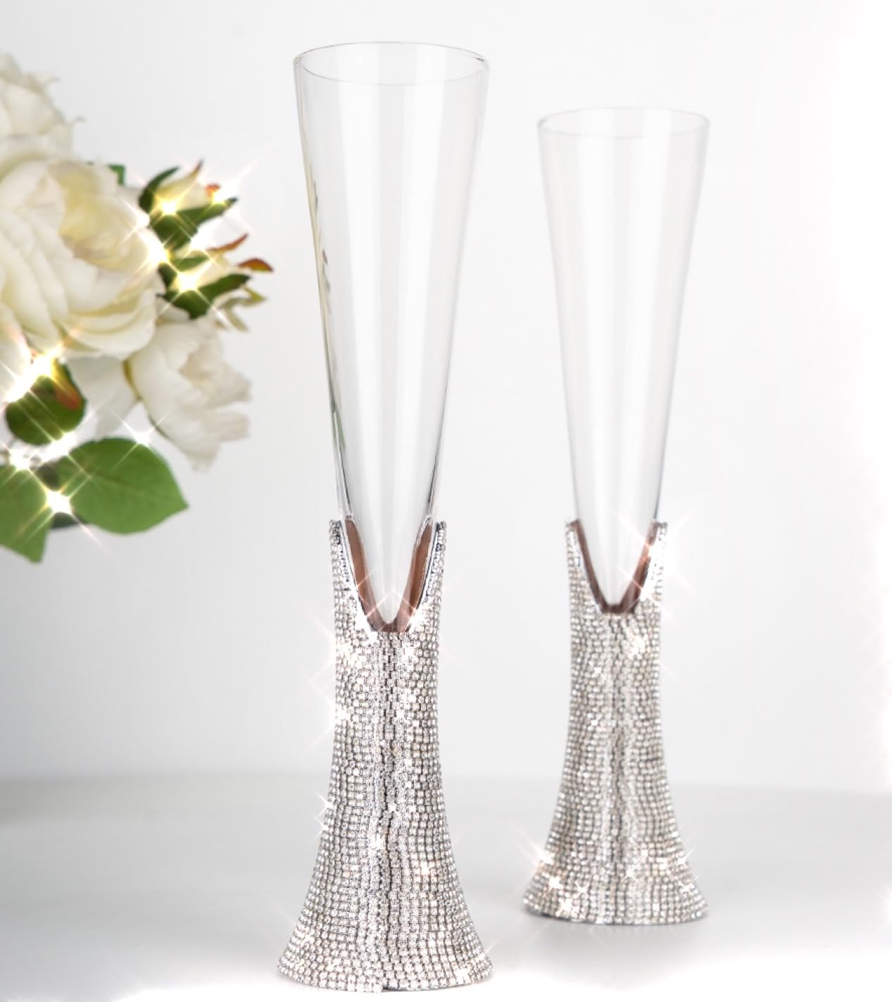 TISHAA Bling Rhinestone Champagne Glasses Set – Elegant Crystal Glass with Artificial Diamonds – 150ml Capacity, Perfect for Weddings, Anniversaries, Christmas, and Special Celebrations (Regular Set)