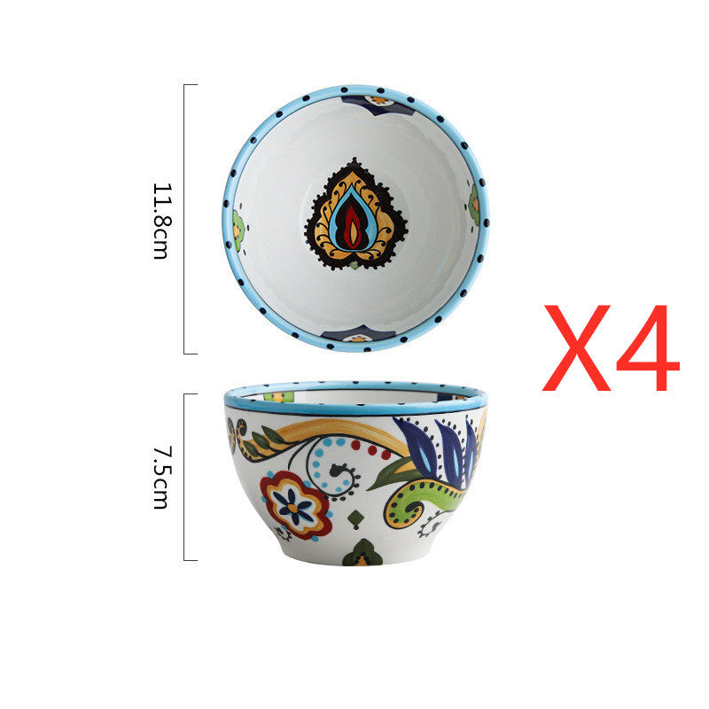 Bohemian French-Style Hand-Painted Ceramic Tableware Bowl