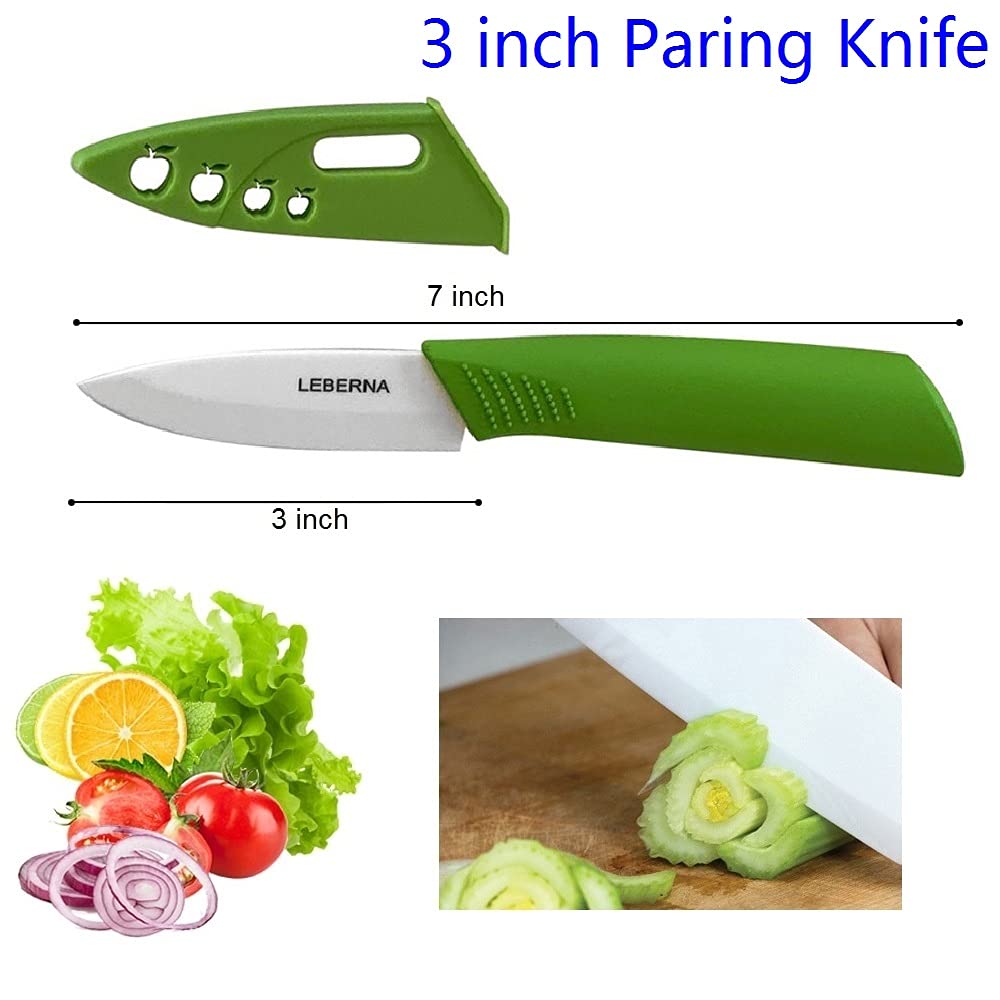 Ceramic Knife Set Ceramic Knives Set for Kitchen Ceramic Kitchen Knives Colored w Sheath 6" Bread Knife 6" Chef Knife 5" Utility Knife 4" Fruit Knife 3" Paring Knife 1 Peeler Colorful Rust Free Proof