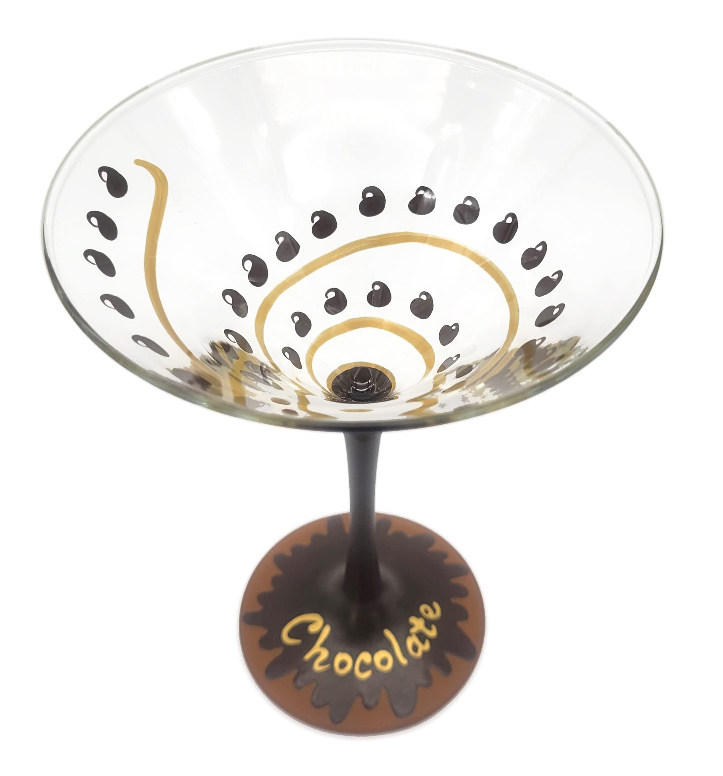Chocolate Lover's Martini Glass - Hand Painted - Chocolate Chips, Fancy, Elegant - Cocktail Glass