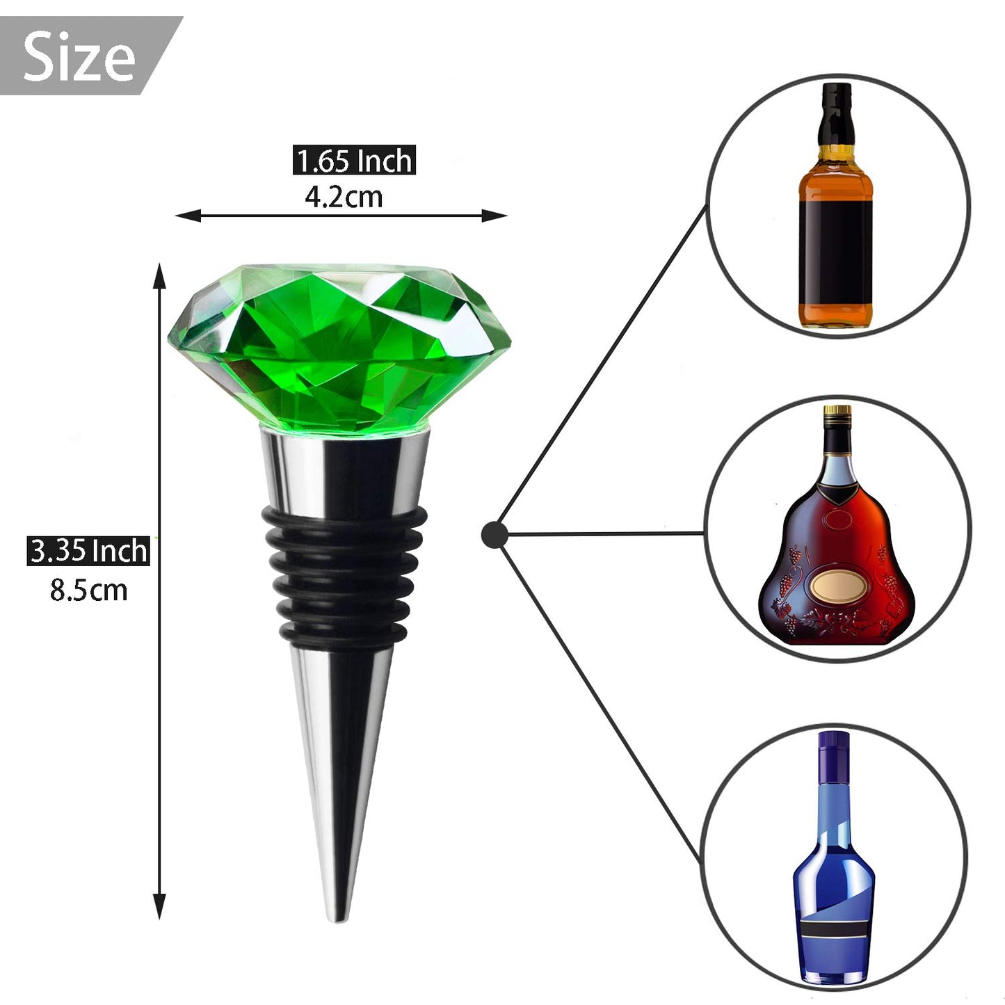 JETKONG 3 Pcs Wine Beverage Bottle Stoppers Reusable Diamond Plug Wine Corks Crystal Wine Stopper (Red Blue Green)