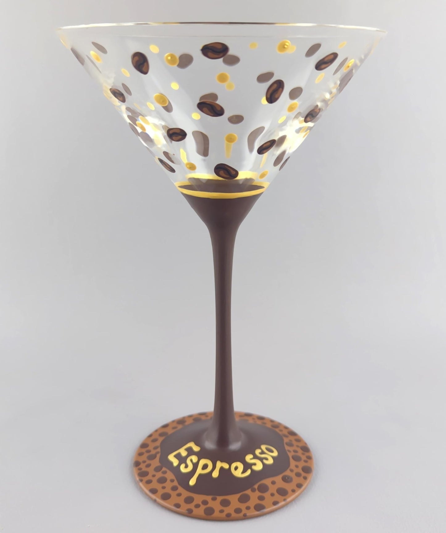 Espresso Themed Martini Glass - Hand Painted - Coffee Beans - Fancy, Elegant - Cocktail Gift