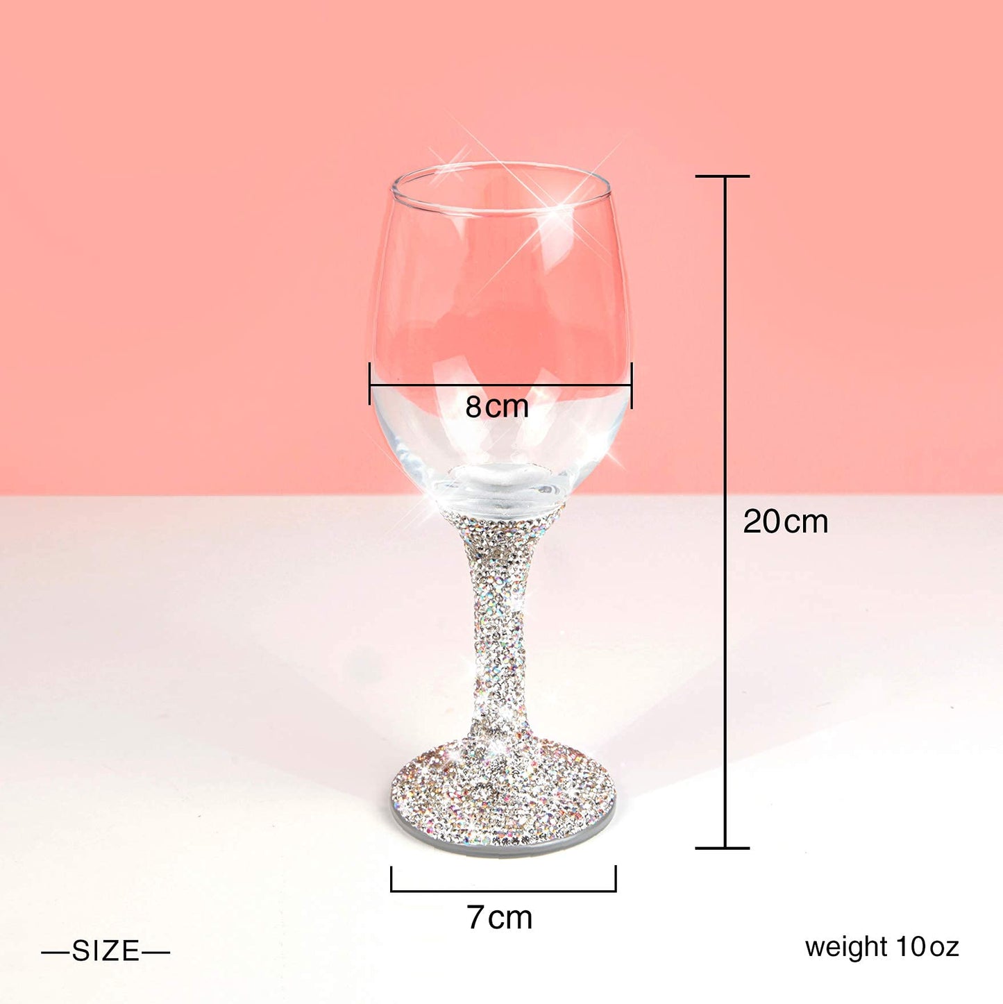 TISHAA Bling Wine Glass All Purpose, Bedazzled Rhinestone Diamond Wine Glasses, Dazzling Glam Decor Red and White Wine Glasses for Wedding Christmas Thanksgiving, (White)