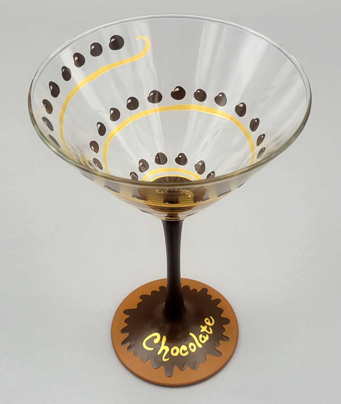 Chocolate Lover's Martini Glass - Hand Painted - Chocolate Chips, Fancy, Elegant - Cocktail Glass