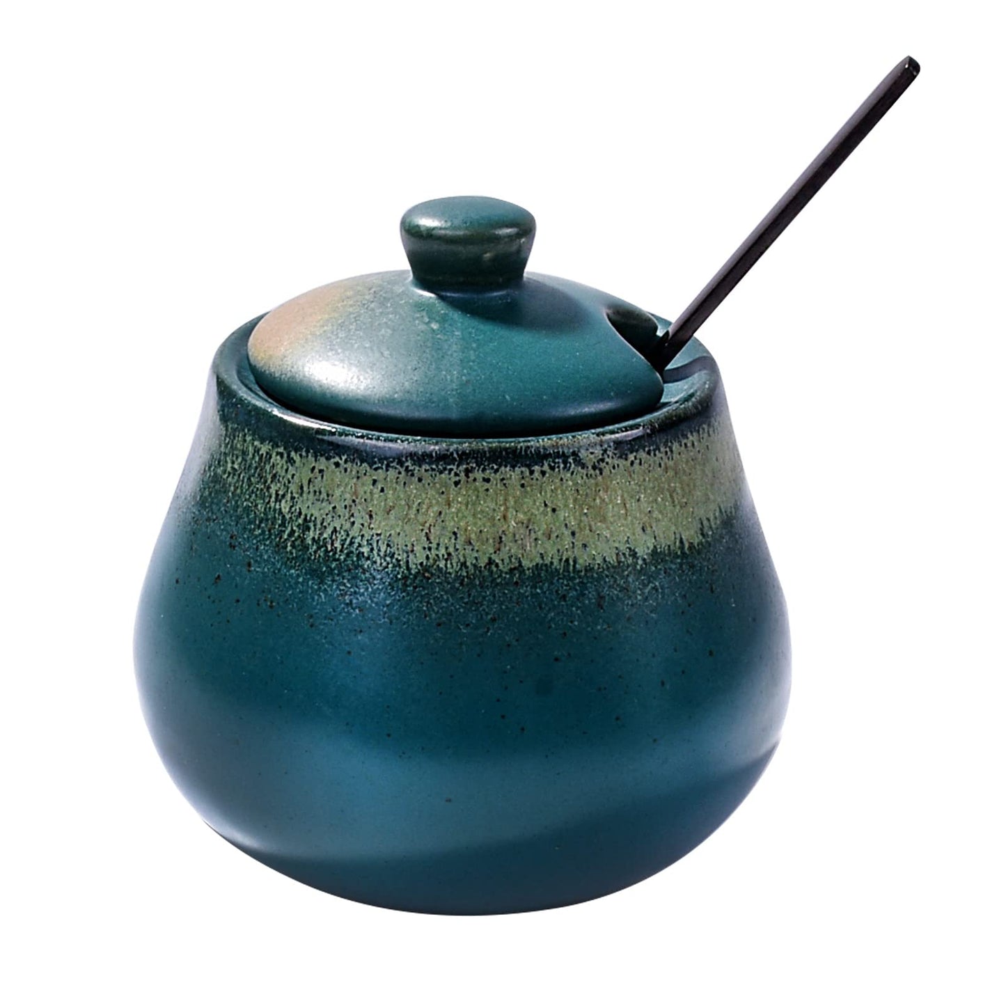 BOSILI Green Ceramic Sugar Bowls with Spoon Porcelain Salt Container with Lid for Home and Kitchen