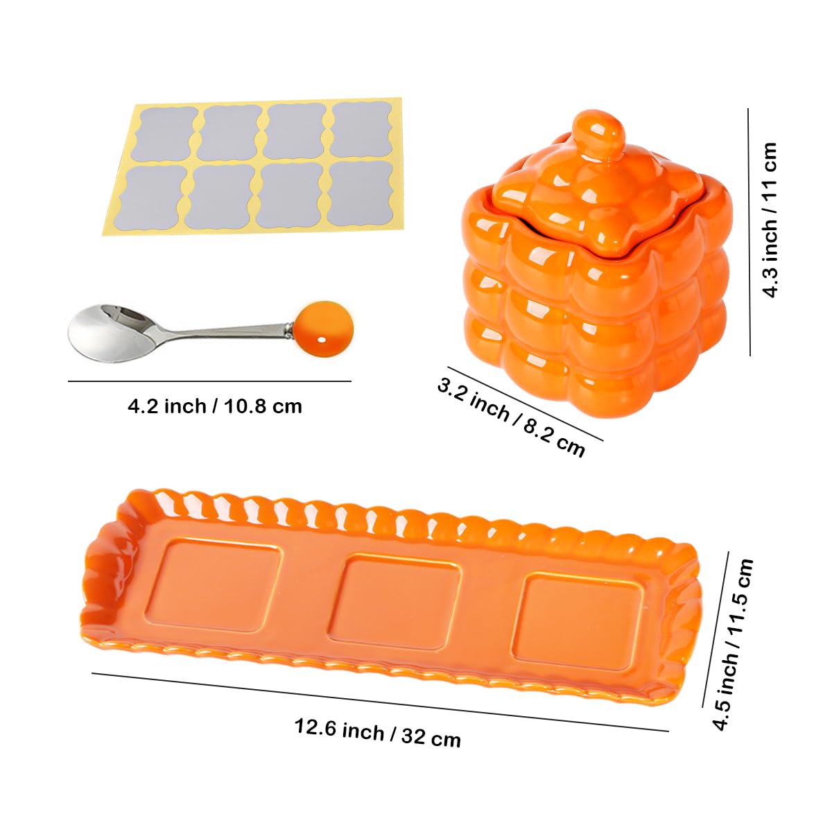 Fvstar Orange Sugar Bowl with Lid, Spoon and Tray, 3-Piece Orange Ceramic Coffee Sugar Container Set, Kitchen Salt Pepper Storage Jars, Porcelain Salt Bowls Set for Home Kitchen Countertop Coffee Bar