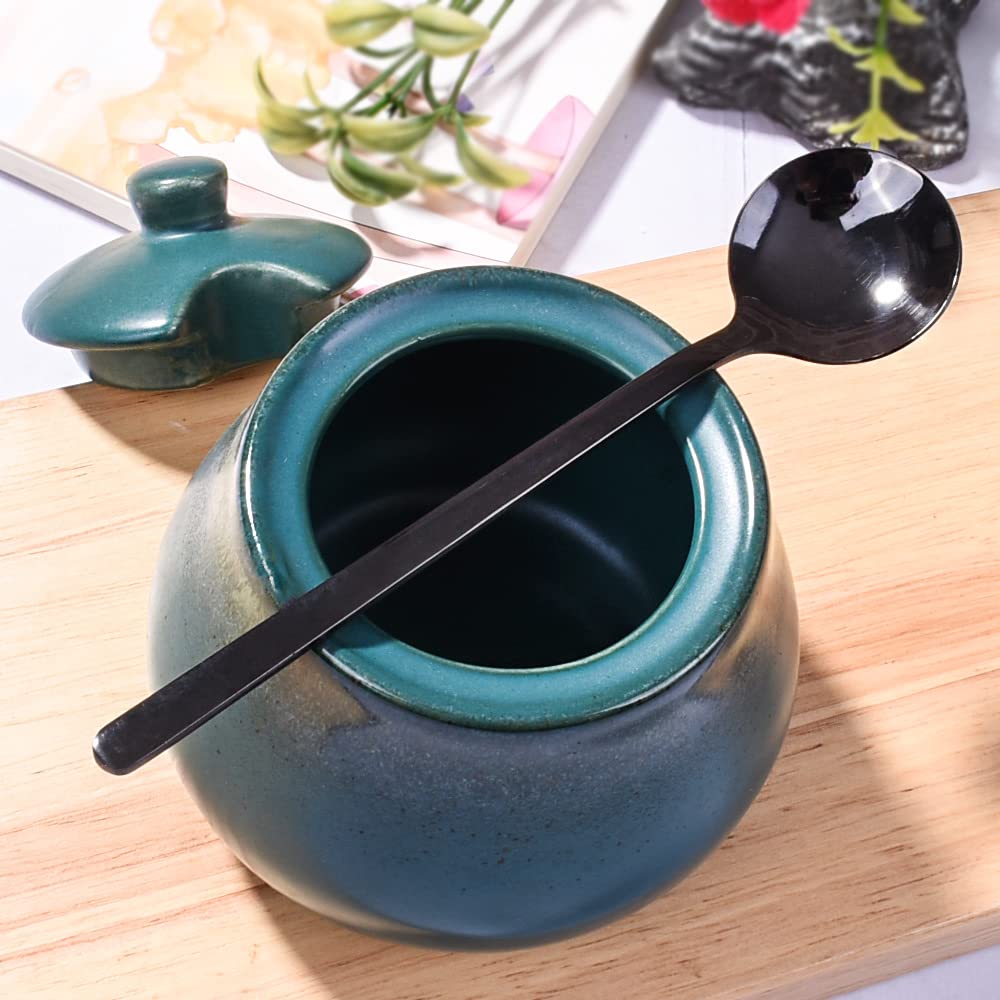 BOSILI Green Ceramic Sugar Bowls with Spoon Porcelain Salt Container with Lid for Home and Kitchen