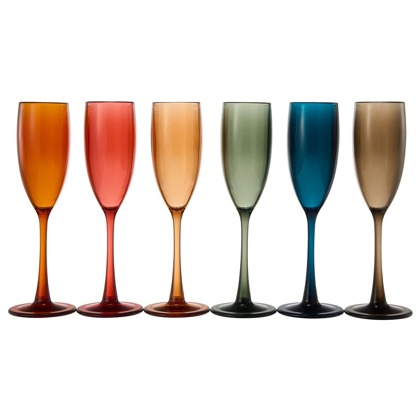 European Style Plastic Acrylic, Champagne Flutes Glasses | Set of 6 | Colored Reusable Toasting Cups 100% Tritan Drinkware, 5 oz Dishwasher Safe BPA-free plastic, Perfect Poolside & Outdoors,